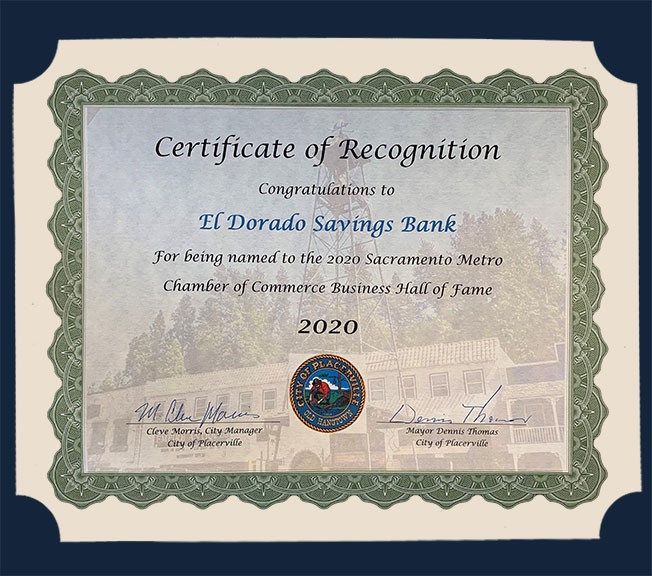 City of Placerville Certificate of Recognition